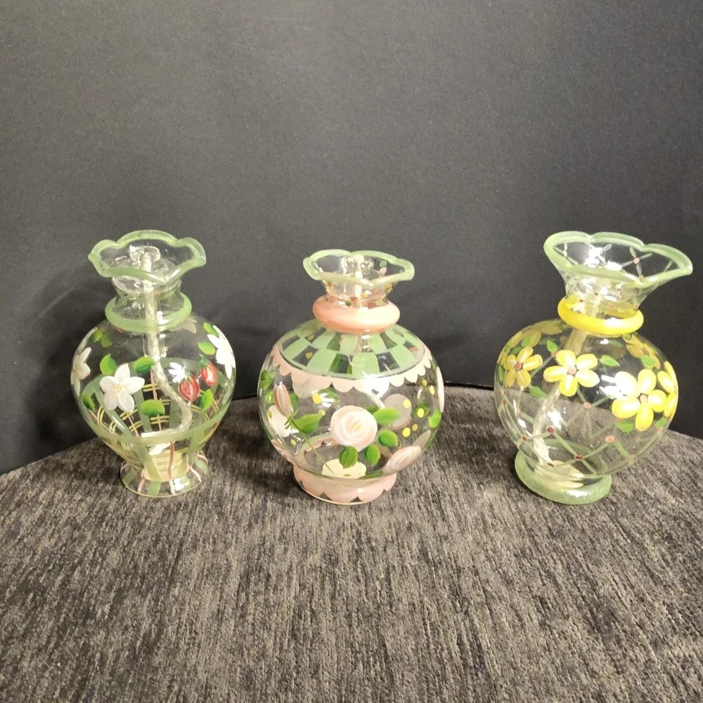 Princess House Exclusive Mini Crystal Vase Oil Lamps Hand Painted